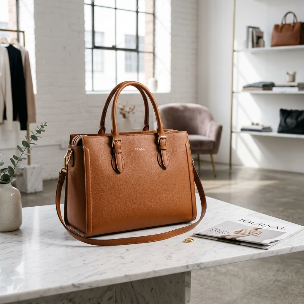 Luxury leather handbag on marble